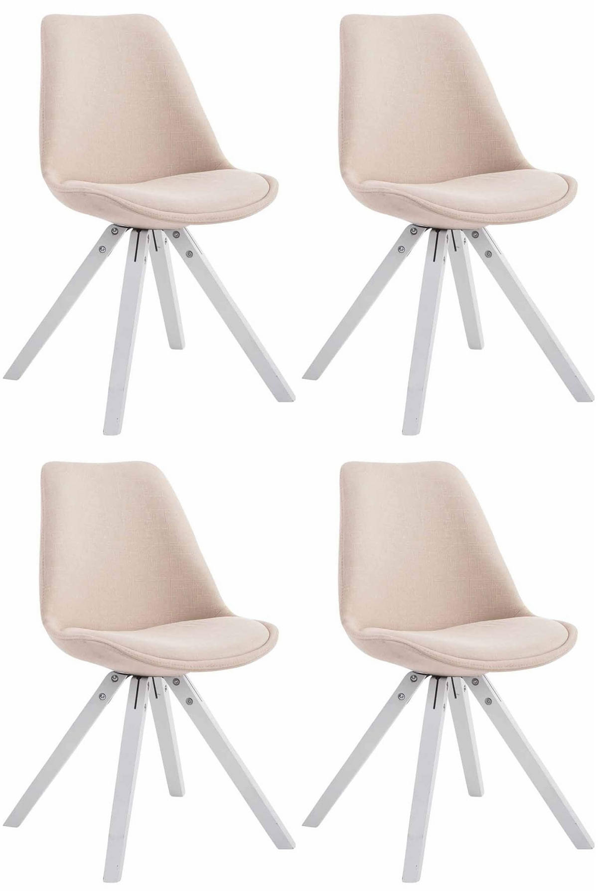 BESUCHERSTUHL Toulon, 4er Set Stoff, Gestell Holz Square Weiß Creme - Naturfarben/Weiß, Holz/Buchenholz (48/83/56cm) - TPFLiving
