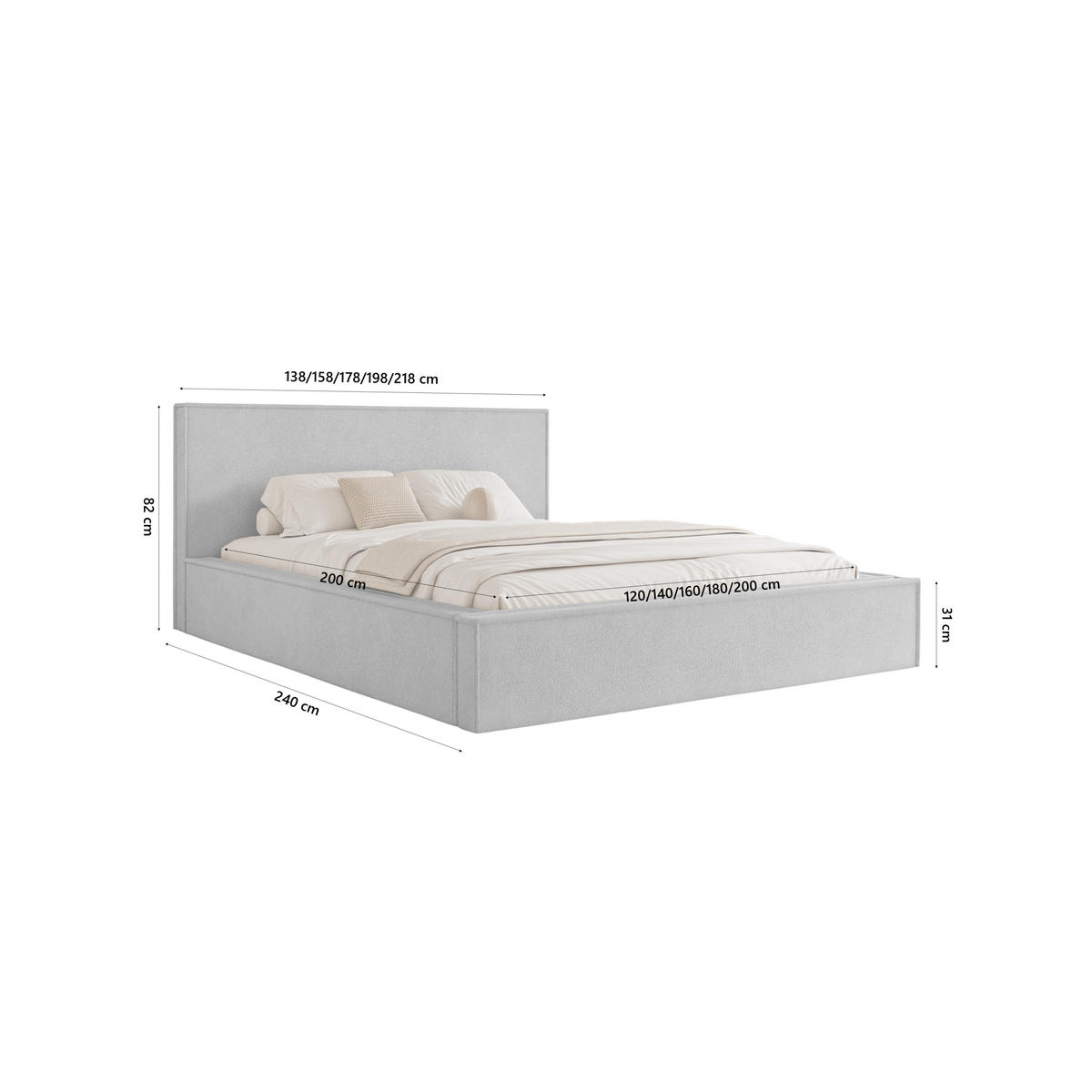 POLSTERBETT MENDOCINO LIGHT 180x200 cm, Hellgrau - Hellgrau, Textil - Fedve