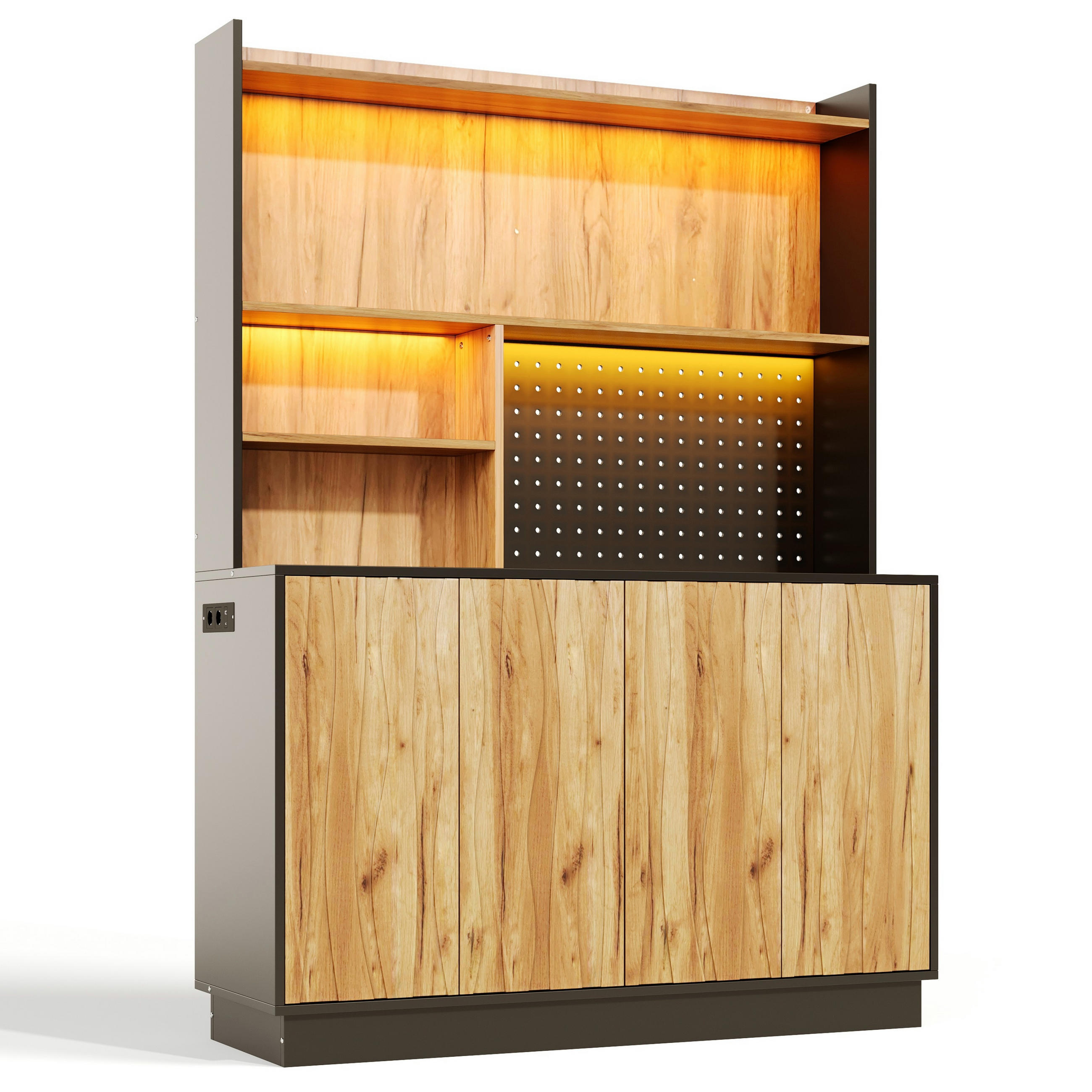 BUFFET DE-38743 120/43/160 cm LED-Beleuchtung und Lochwand Natur - Naturfarben, Holzwerkstoff (120/160/43cm) - ComfortXL