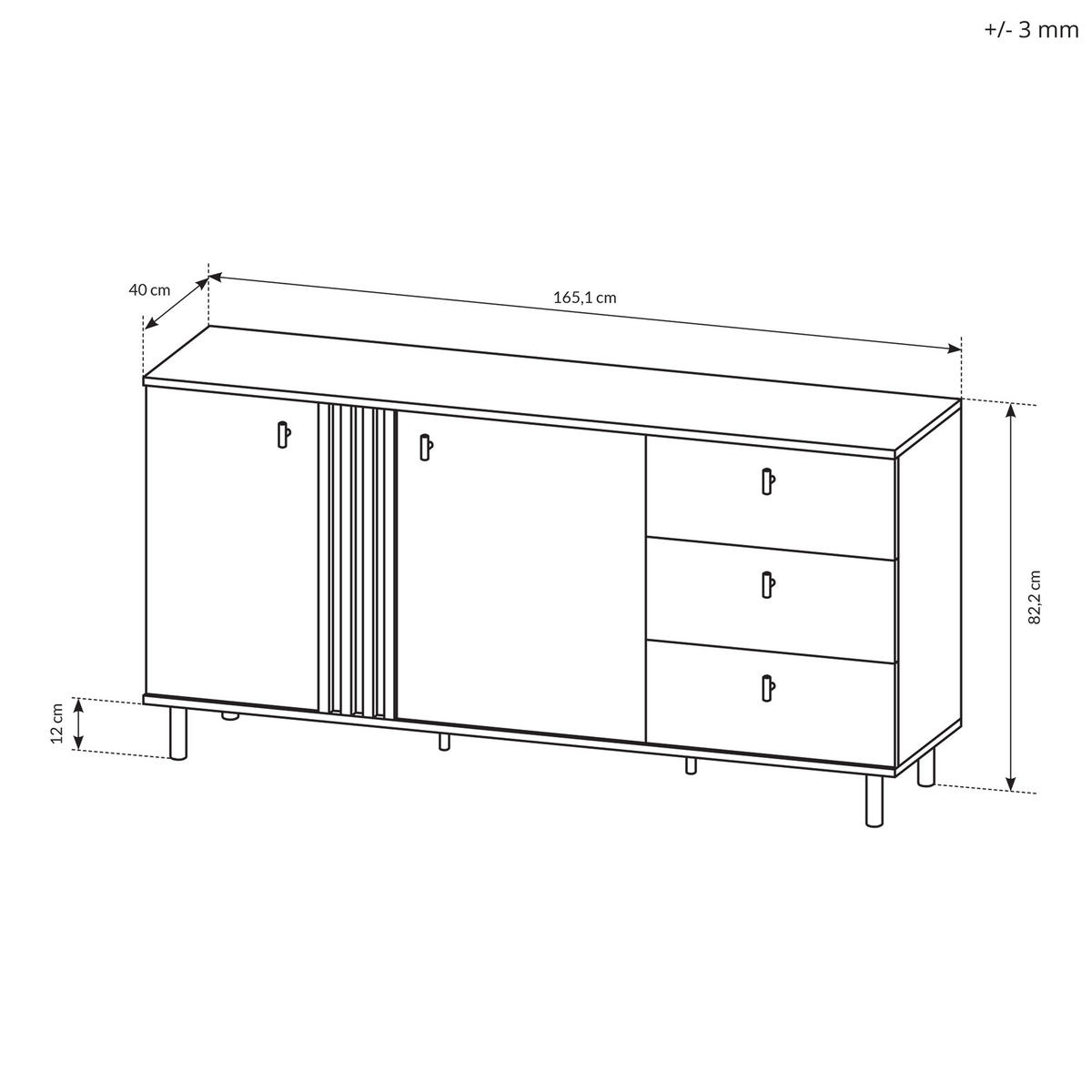 SIDEBOARD MADDALENA 165/83/40 cm mit 3 Schubladen und 2 Türen Anthrazit - Eiche Artisan, Holzwerkstoff (165/83/40cm) - MASSENO