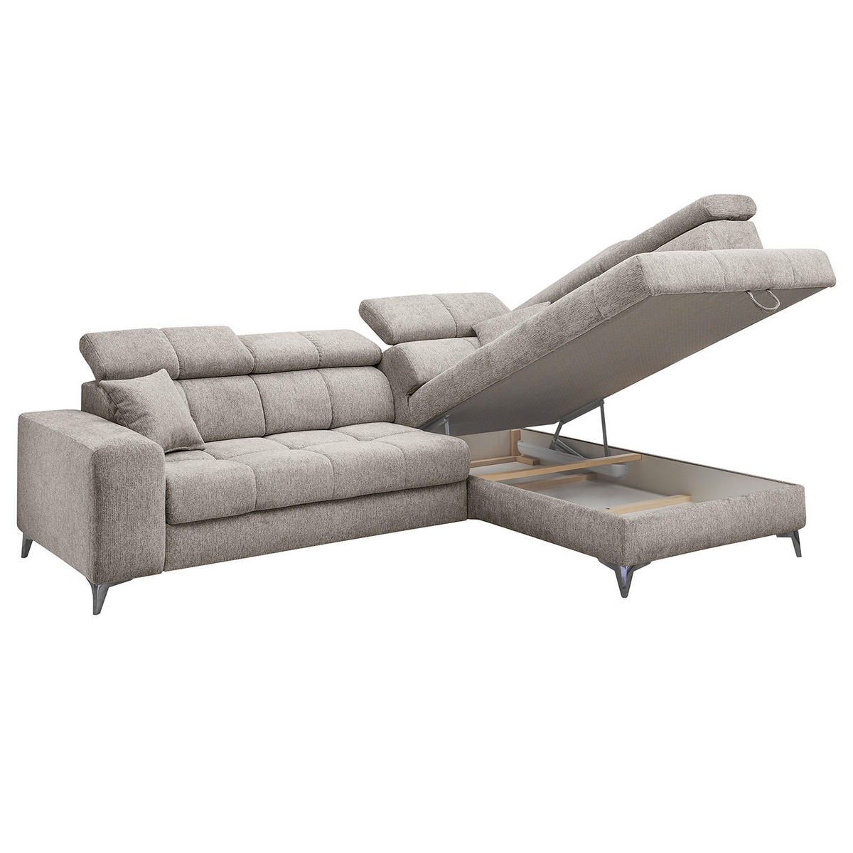 ECKSOFA mit Schlaffunktion - Webstoff - Taupe/Schwarz, Kunststoff/Textil (282/198cm) - home24