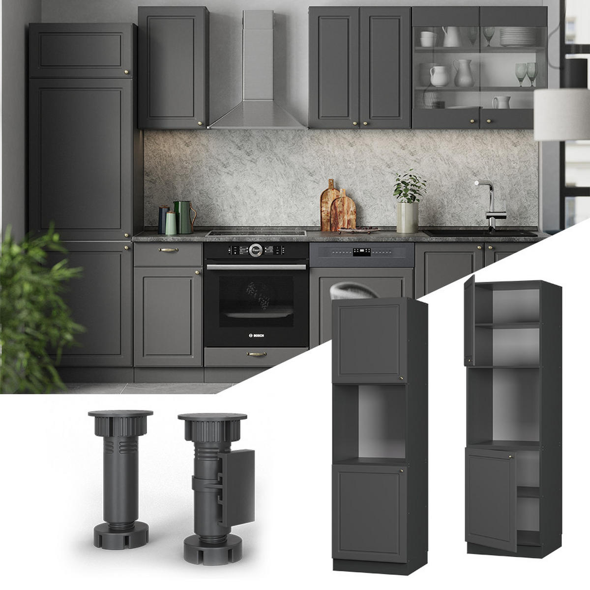 SKŘÍŇKA NA VESTAVĚNOU TROUBU Fame-Line Anthrazit-Gold Landhaus - antracitová, kompozitní dřevo (60/206.8/58cm) - Vicco