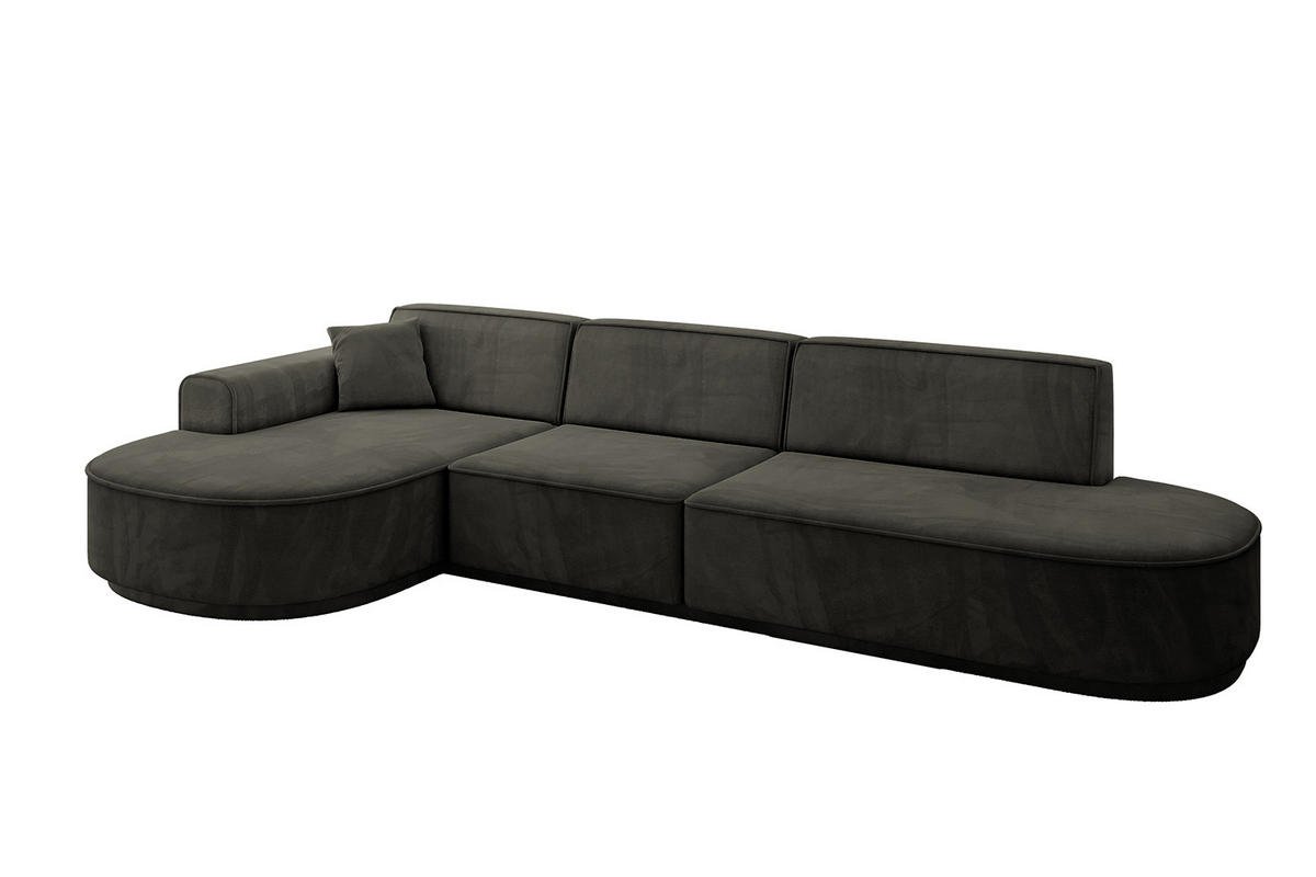 ECKSOFA Ottomane Links MARI-L2-v3 - 328x171x83 cm Schwarz Velours - Schwarz, Holzwerkstoff/Kunststoff (328/171cm) - ALTDECOR