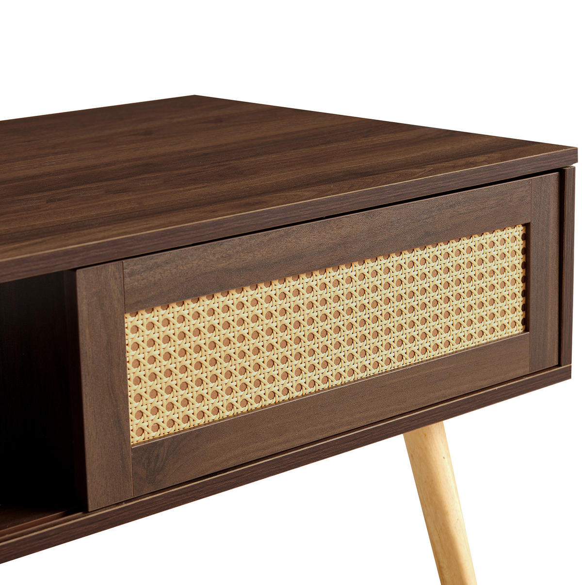 COUCHTISCH 55/105/40 cm mit Rattan-Schiebetür und Stauraum, Beine aus Massivholz, Braun - Braun, Holzwerkstoff (105/55/40cm) - Redom