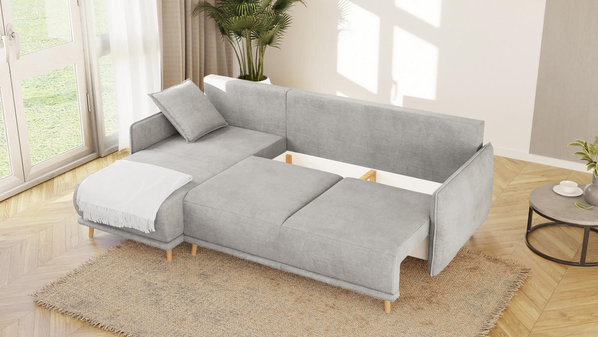 ECKSOFA Chroma Silber Luxusmicrofaser - Silberfarben/Braun, Holz/Textil (238/170cm) - S-Style Möbel