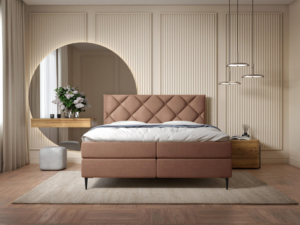 BOXBETT Letra - Chromfarben/Hellrosa, Holz/Textil (140/200cm) - MIRJAN24