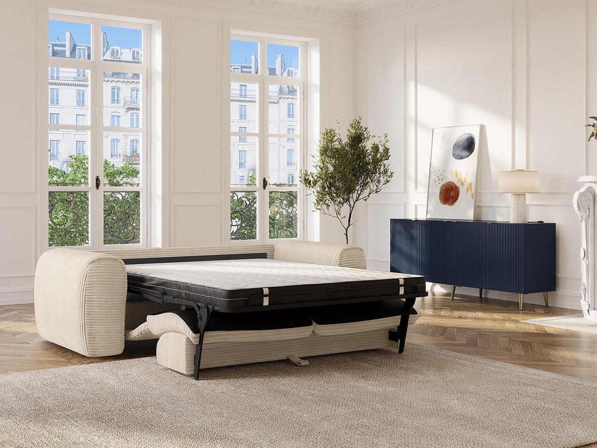 SOFA 3-Sitzer mit Matratze - Cord - Beige - POGNIA - Beige, Textil (216/73/100cm) - Vente-Unique