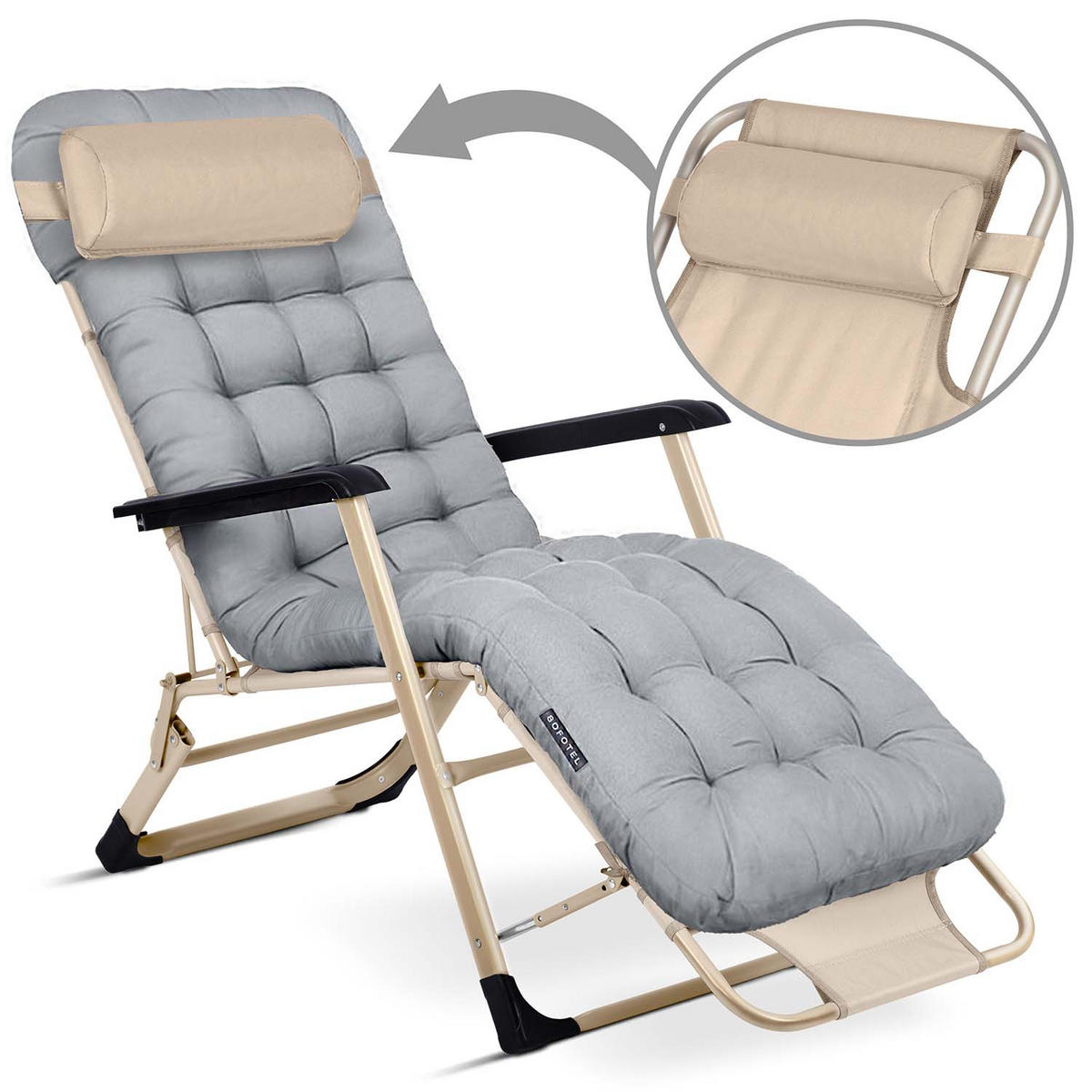 GARTEN-RELAXSESSEL Klappbarer mit Kissen, Hellgrau - Hellgrau, Metall (60/102/110cm)