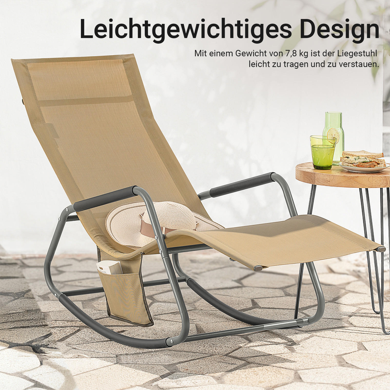 SONNENLIEGE Khaki - Braun, Metall (145/85/57cm) - SoBuy