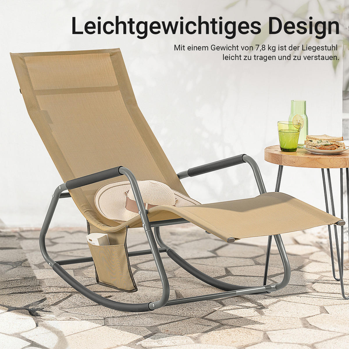 SONNENLIEGE Khaki - Braun, Metall (145/85/57cm) - SoBuy