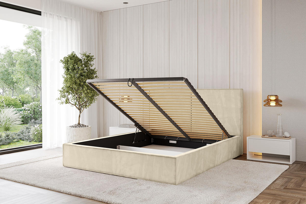 POLSTERBETT mit Bettkasten und Lattenrost, Bett mit Matratze H3/H4 - EMMI 180x200 Beige - Ecru, Holzwerkstoff/Textil (180/200cm) - ALTDECOR