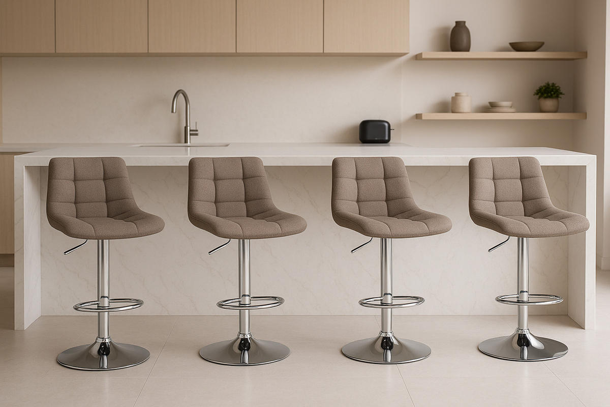 BARHOCKER 2er Set James Stoff chrom taupe - Chromfarben/Grau, Textil/Metall (43/108.5/46.5cm) - TPFLiving