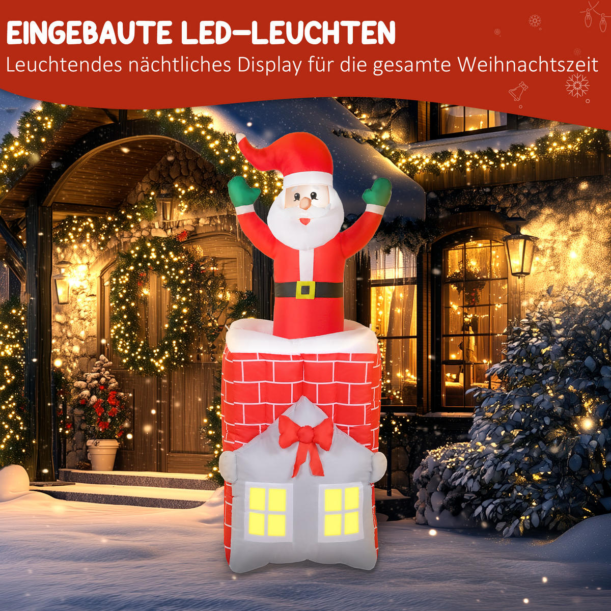 AUFBLASBARER Weihnachtsmann 210cm Weihnachtsdeko mit Hebebühne LED-Lichtern - Multicolor, Textil (80/210/90cm) - Outsunny
