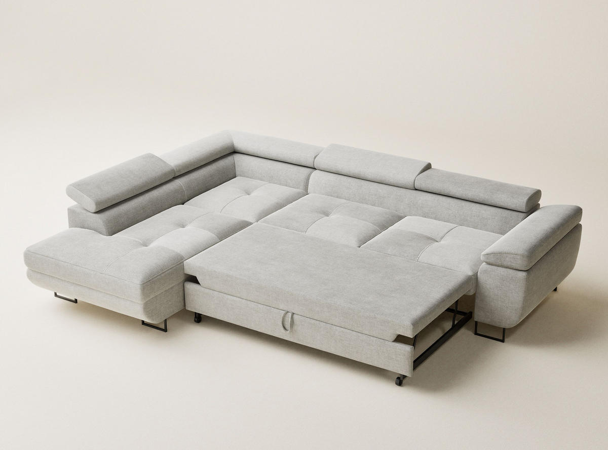 ECKSOFA Concord Grau Chenille-Stoff - Links Seite - Schwarz/Grau, Holz/Holzwerkstoff (203/277cm) - Maison de Reve