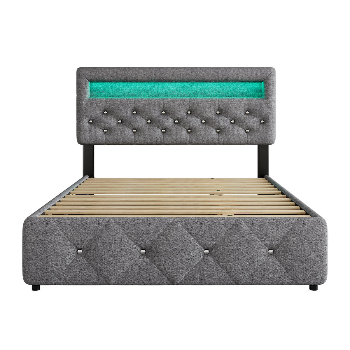 POLSTERBETT 140/200 cm Grau mit Bettauszug und 2 Schubladen - Grau, Textil (140/200cm) - OKWISH