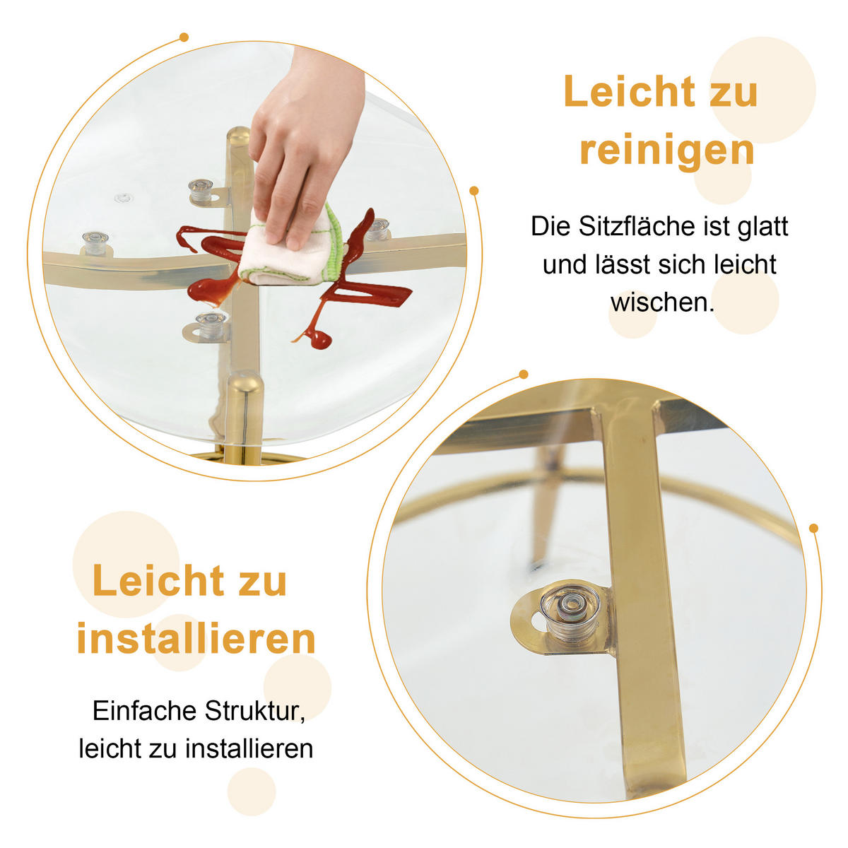 BARTISCH-SET DE-39404 3-teilig, Glastisch und 2 Hocker Gold - Goldfarben, Metall (89/92/89cm) - ComfortXL