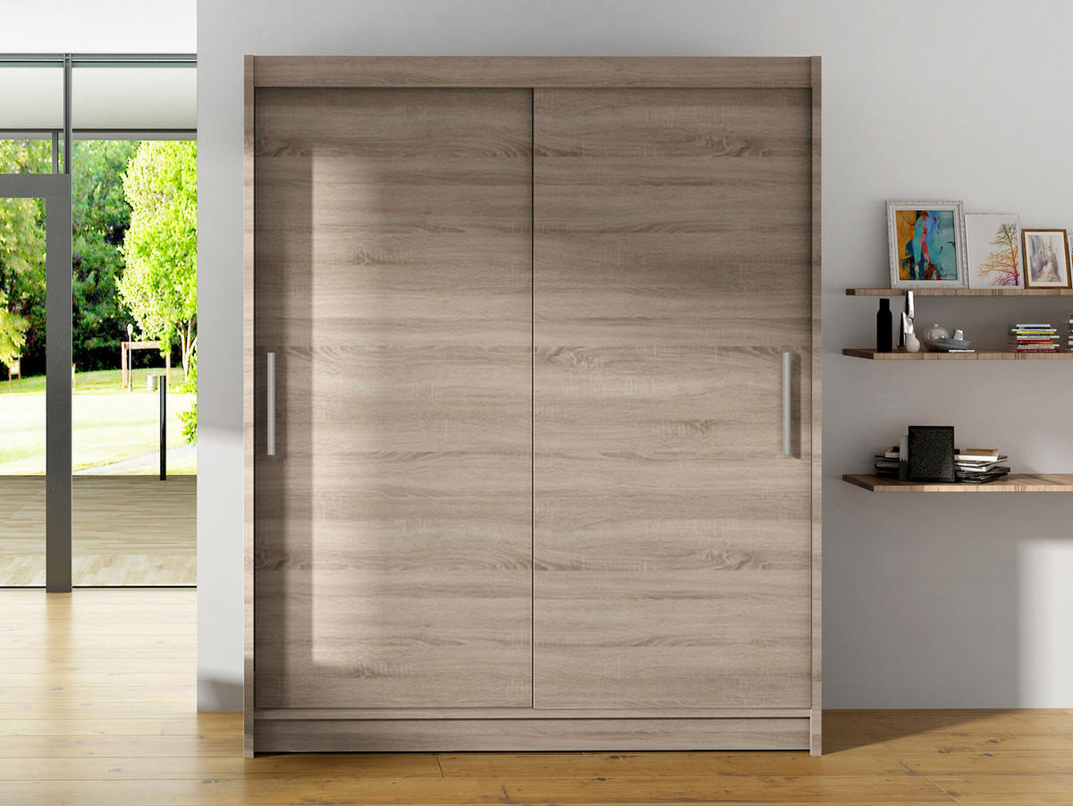 SCHWEBETÜRENSCHRANK Westa I - Silberfarben/Trüffeleichefarben, Holzwerkstoff/Metall (150/200/58cm) - MIRJAN24