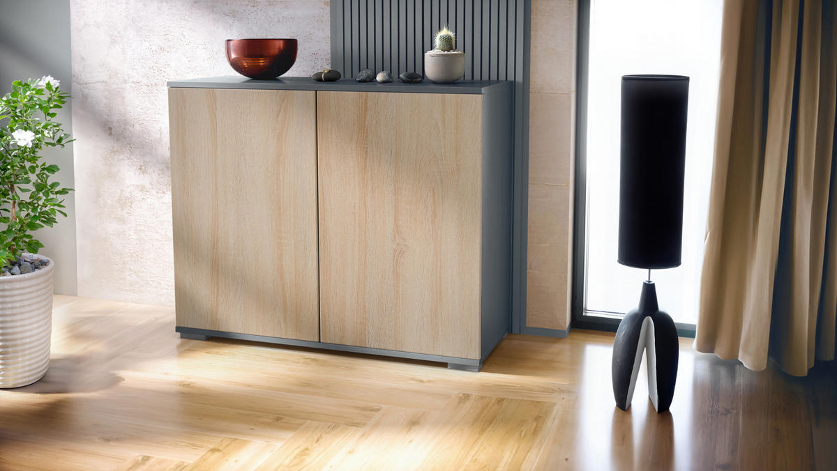 KOMMODE Skadu Eiche sägerau - Eiche San Remo, Holzwerkstoff (92.5/75.5/35cm) - Vladon