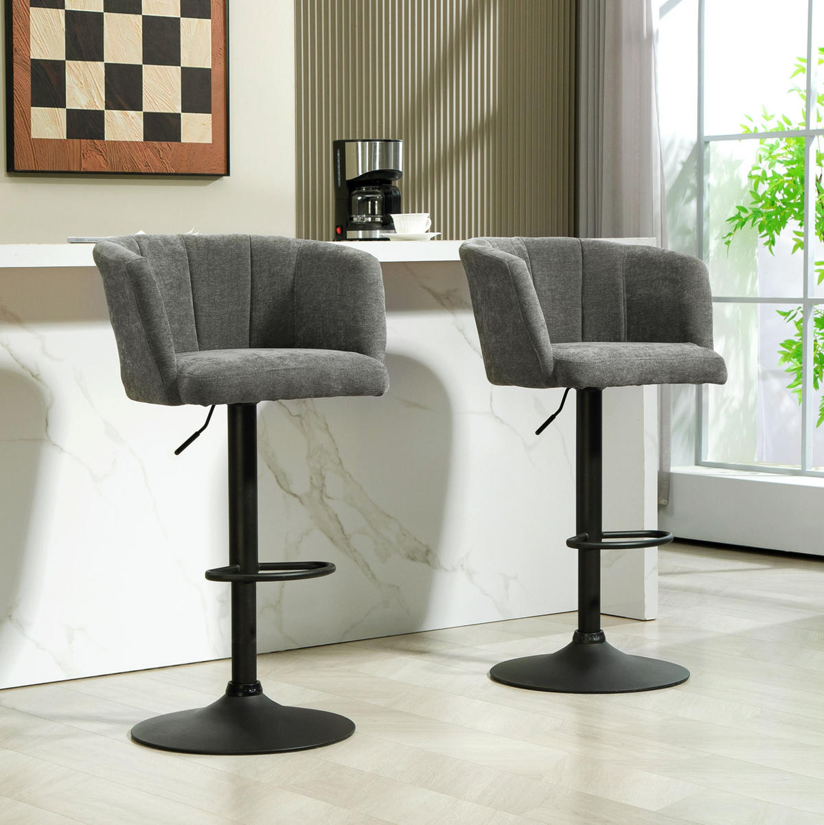 BARHOCKER 2er-Set höhenverstellbar 64-85 cm Polyester Dunkelgrau - Dunkelgrau, Metall (53/110/59cm) - Meubliv