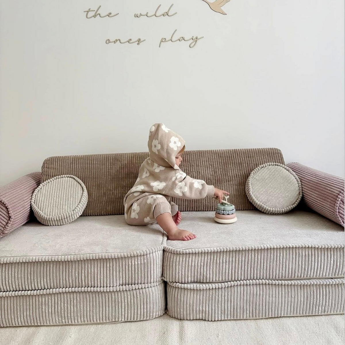 KINDERSOFA AESTHETIC 160 cm Cord Latte 8 Stk - Beige, Textil (80/12/160cm) - MeowBaby