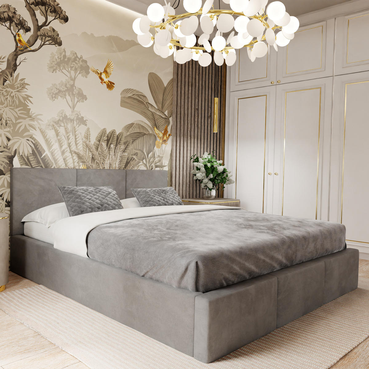 POLSTERBETT mit Stauraum Grau 120x200cm Kopfteil 88cm - Grau, Holzwerkstoff/Textil (120/200cm) - Muralo
