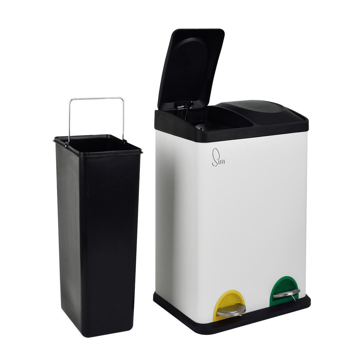 MÜLLEIMER TC2X20 Küchen-Eimer 40Liter Fassungsvermögen 2x20L Abfalleimer 2er-Mülleimer - Weiß, Metall (40/58/33cm) - SVITA
