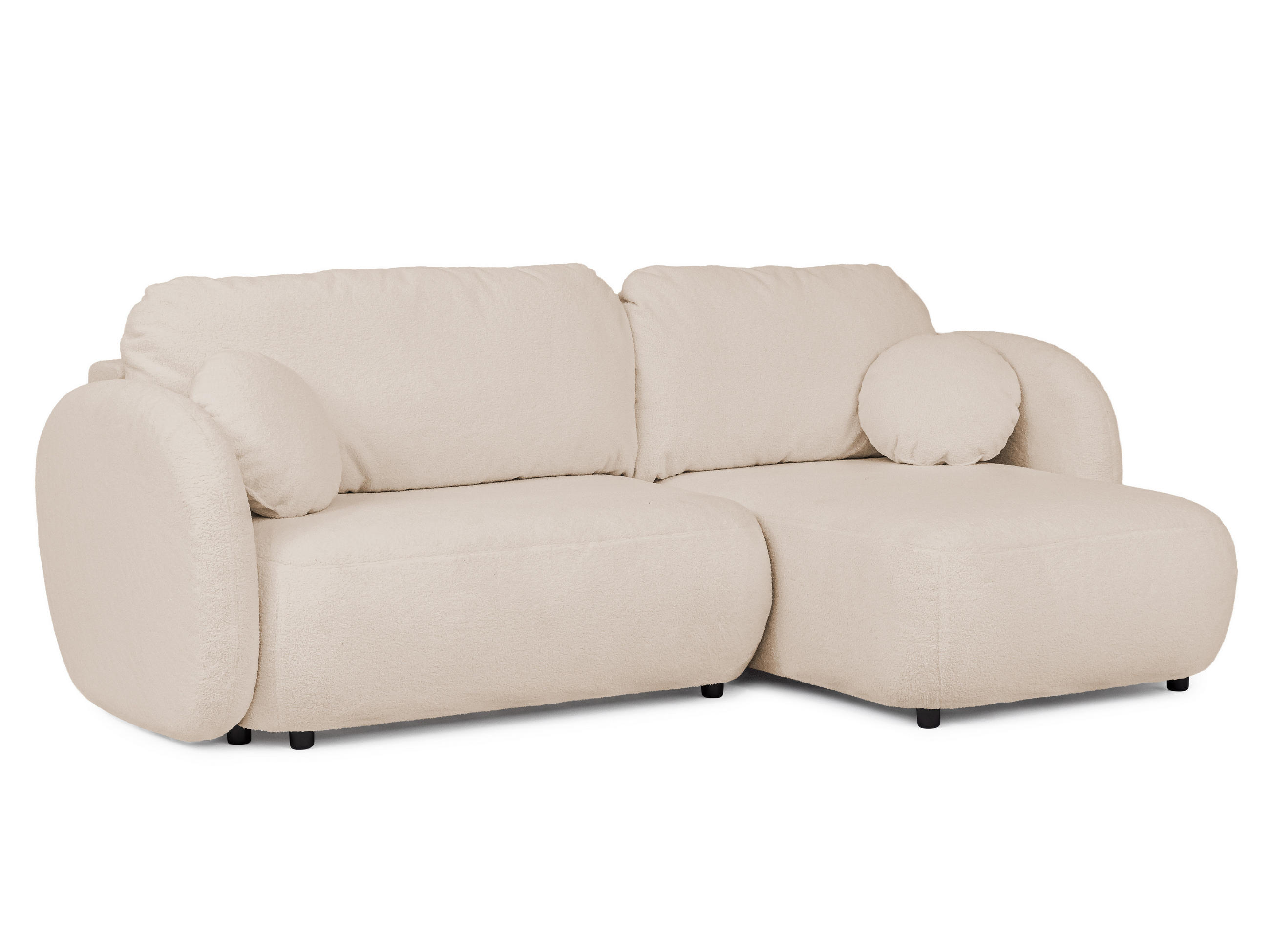 ECKSOFA Candy mit Schlaffunktion Hellbeige Bouclé-Stoff - Ottomane rechts - Beige/Schwarz, Holz/Kunststoff (146/230cm) - S-Style Möbel