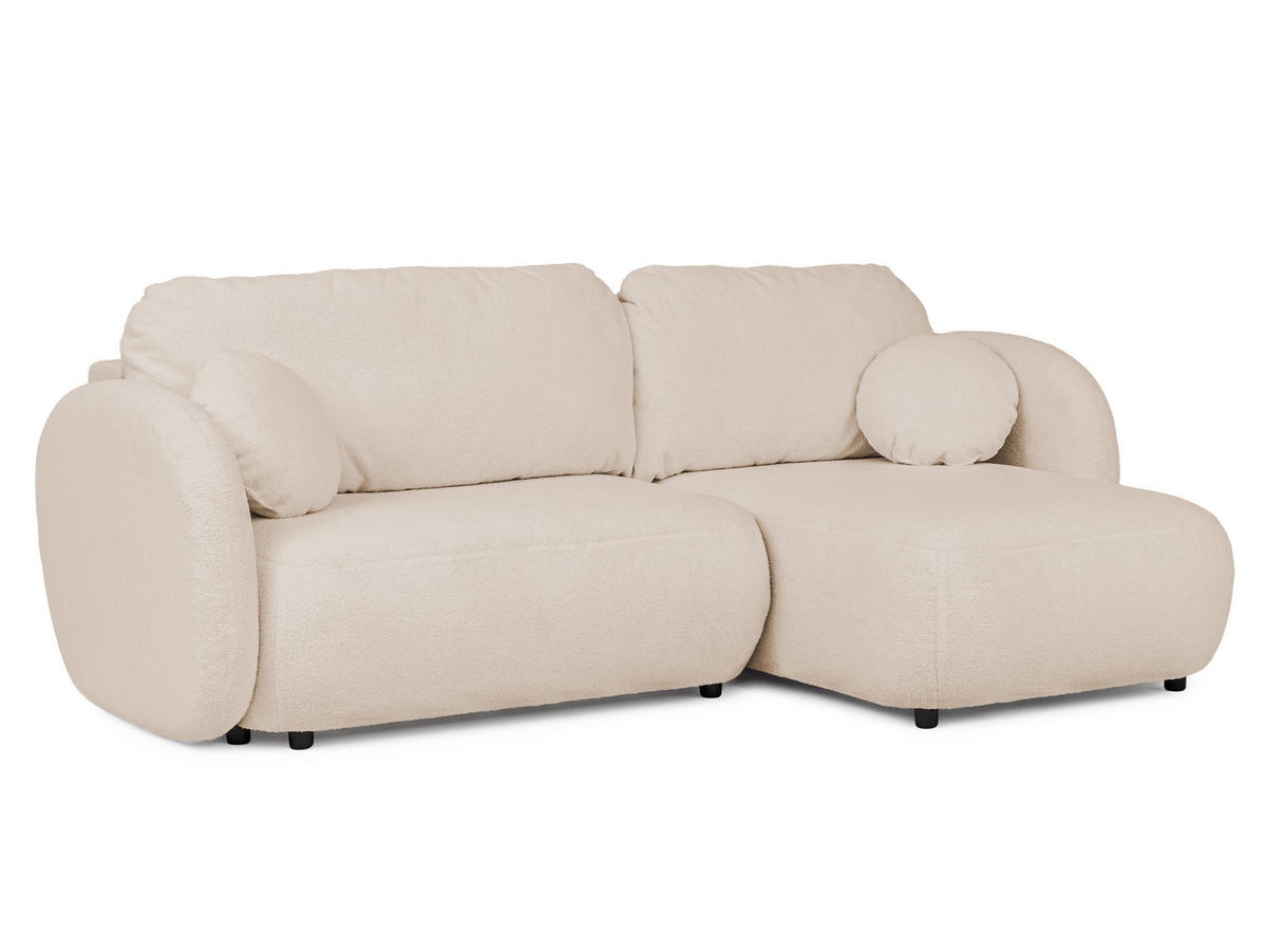 ECKSOFA Candy mit Schlaffunktion Hellbeige Bouclé-Stoff - Ottomane rechts - Beige/Schwarz, Holz/Kunststoff (146/230cm) - S-Style Möbel
