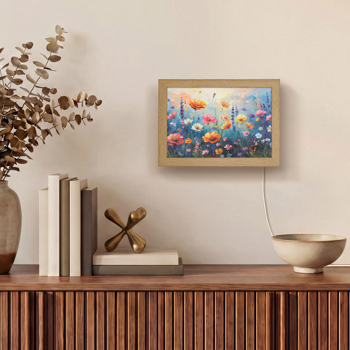 NÁSTĚNNÁ LAMPA Květiny - Příroda - Akvarel - Umění 20x15 cm - různobarevná, kompozitní dřevo (20/15/8cm) - OnlyWow