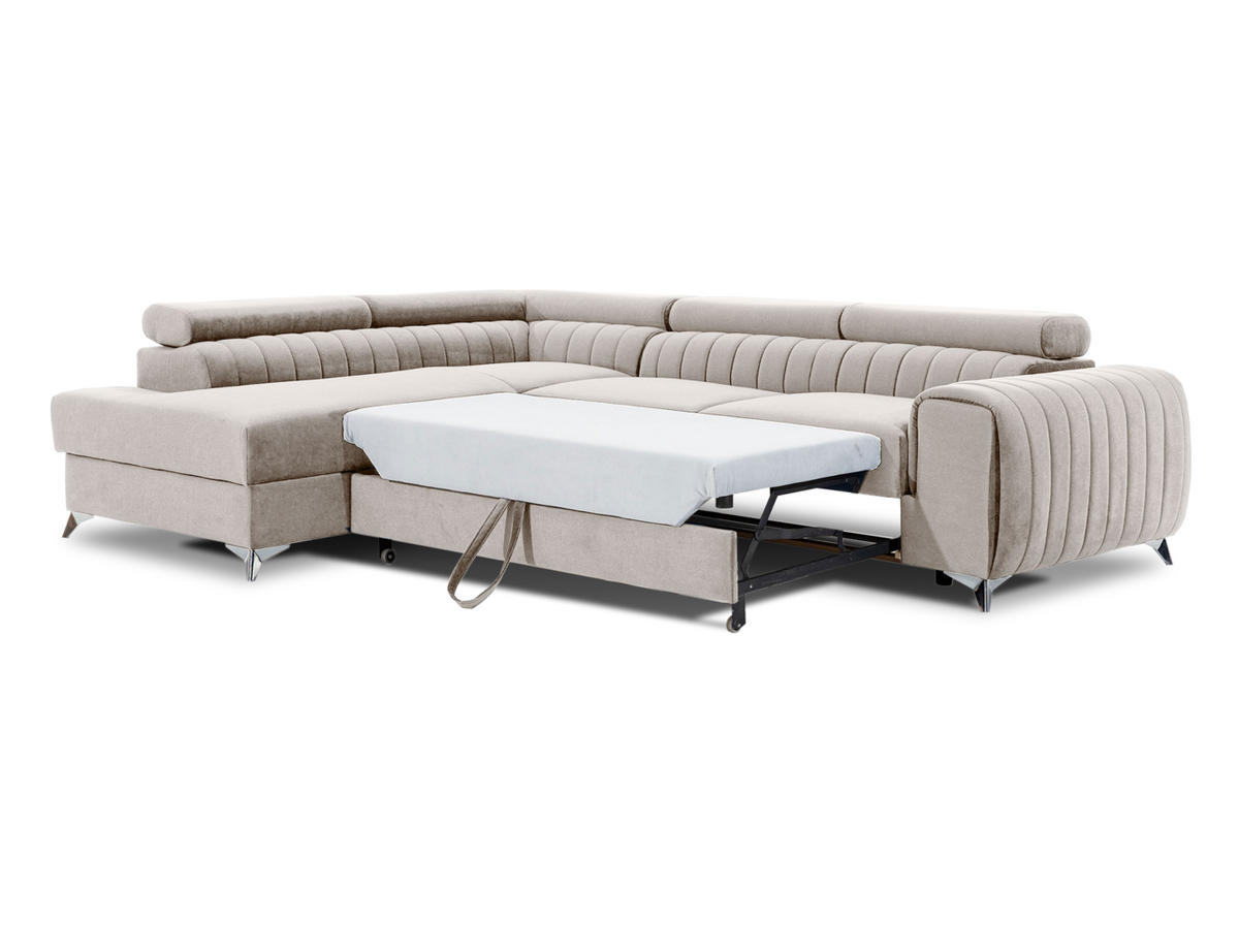 ECKSOFA Laurence mit Schlaffunktion & Bettkasten – 278 x 205 cm, verstellbare Kopfstützen - Beige, Kunststoff (278/205cm) - Wohnideebilder