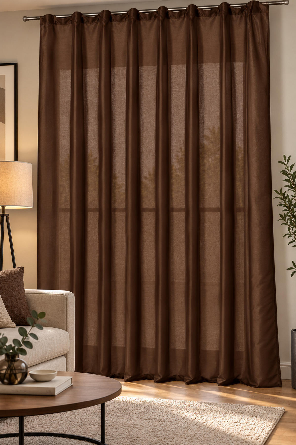 VORHANG Kräuselband 140/245 cm Dunkelbraun Wildseiden Optik - Dunkelbraun, Textil (140/245cm) - TiborTex