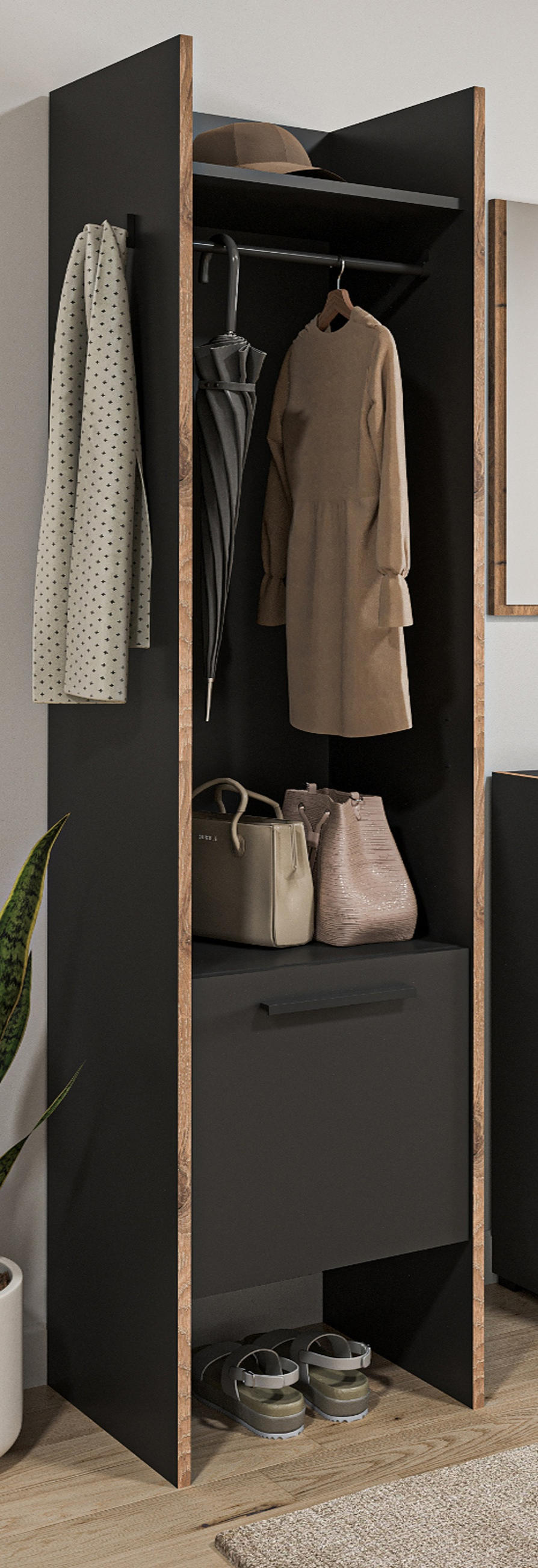 GARDEROBE grau und Nox Eiche, Kompaktgarderobe 42 x 189 cm, Salud - Dunkelgrau/Schwarz, Holzwerkstoff/Kunststoff (42/189/37cm) - Inn.Furn