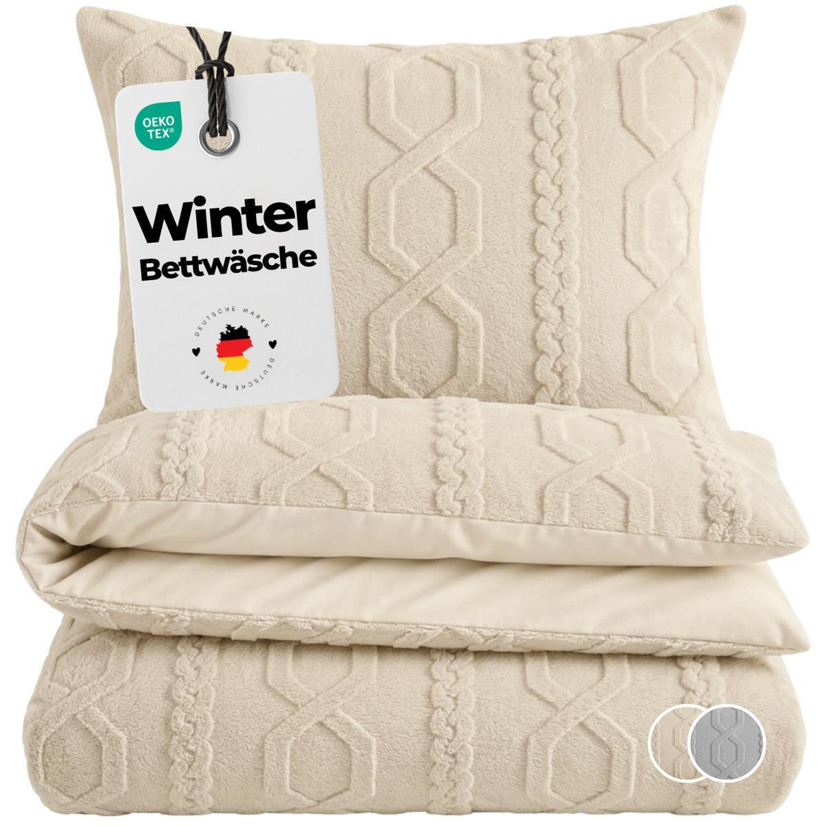 WINTER-BETTWÄSCHE 135x200 mit Strickmuster - Warme Kuschelbettwäsche aus Mikrofaser - Beige - Beige, Textil (135/200cm) - Carpe Sonno