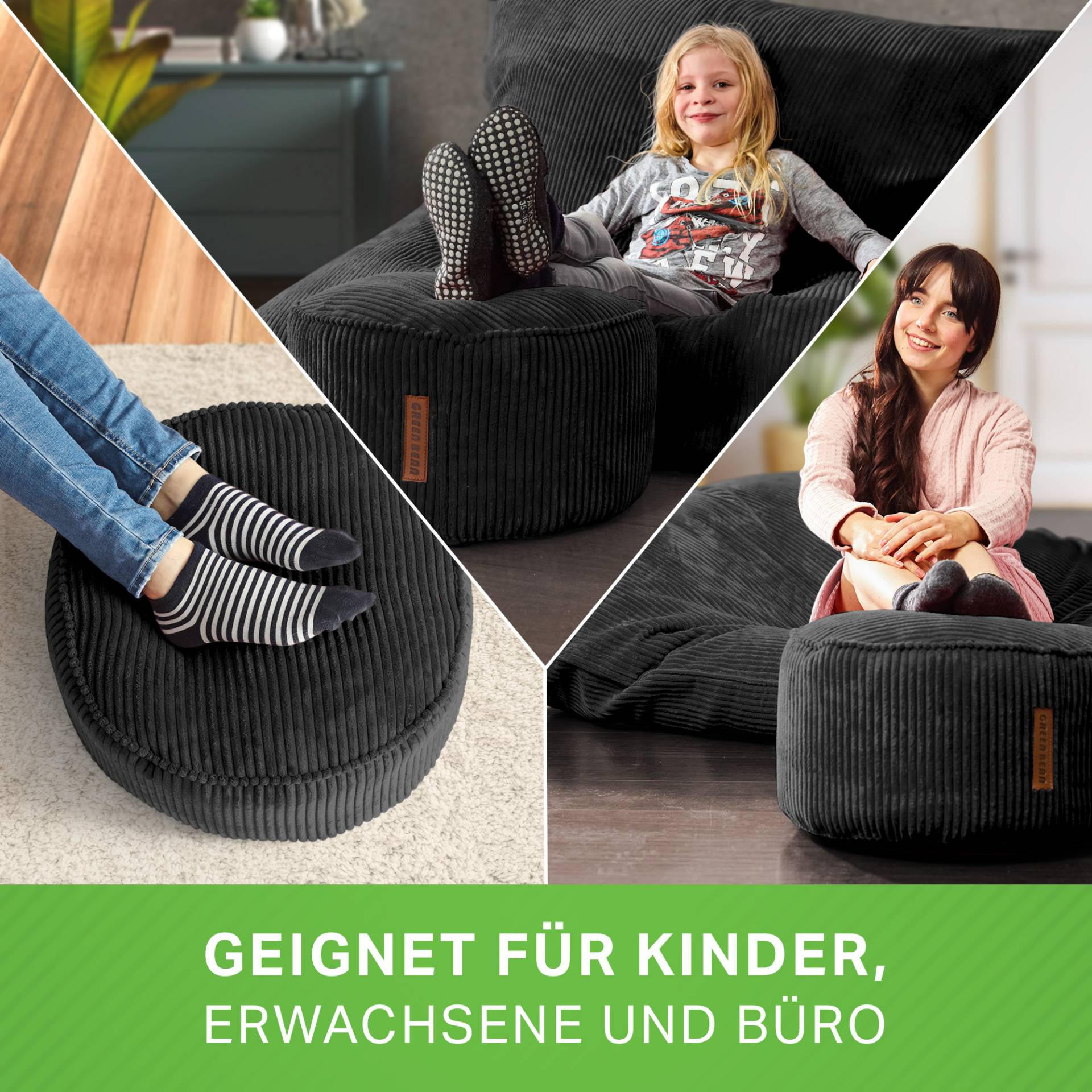 SITZSACK-HOCKER Pouf "Cord" 45x25cm - Schwarz, Textil (45/25/45cm) - Green Bean