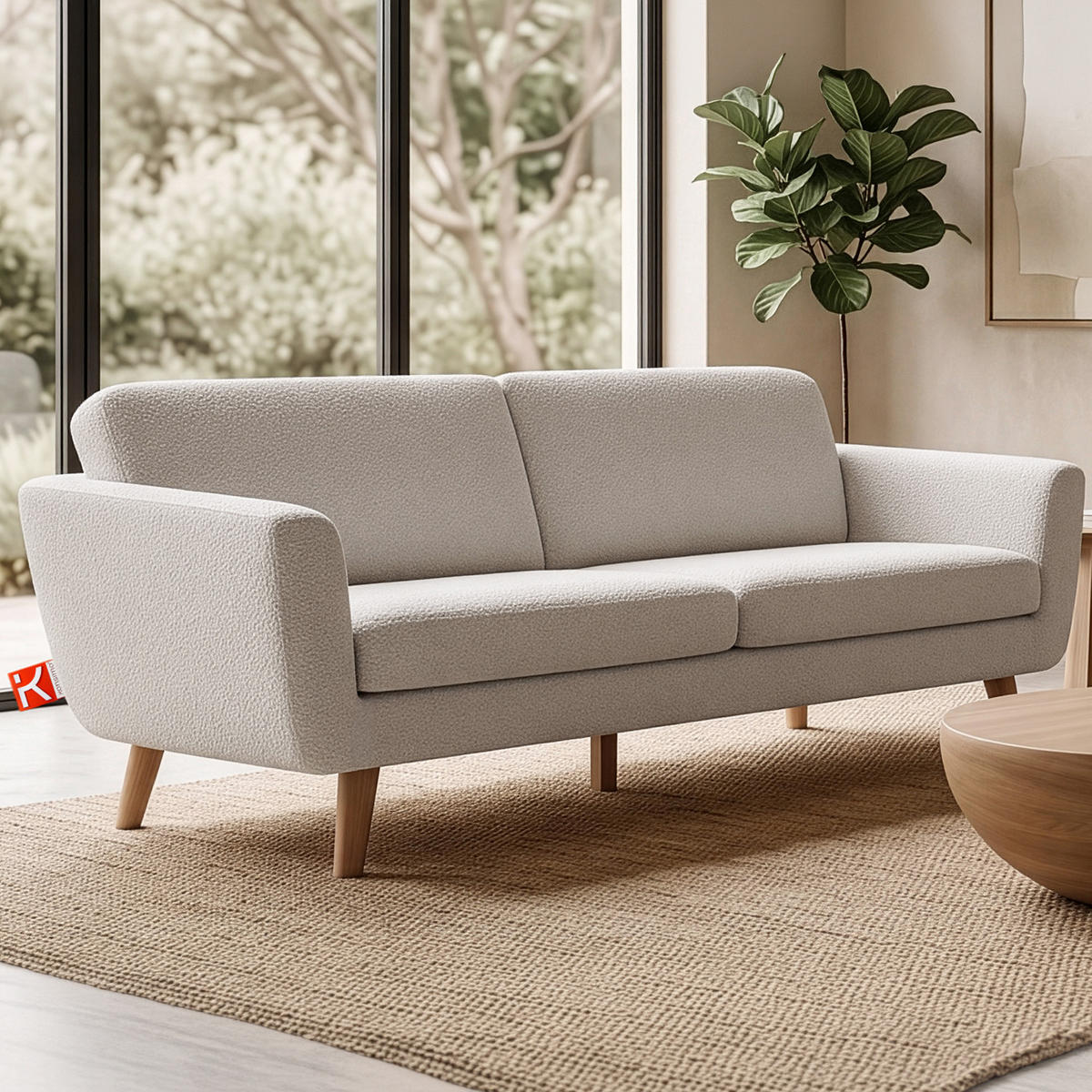 3-SITZER-SOFA TAGIO mit Armlehnen, Weiß - Braun/Weiß, Buchenholz/Textil (88/80/190cm) - KONSIMO®
