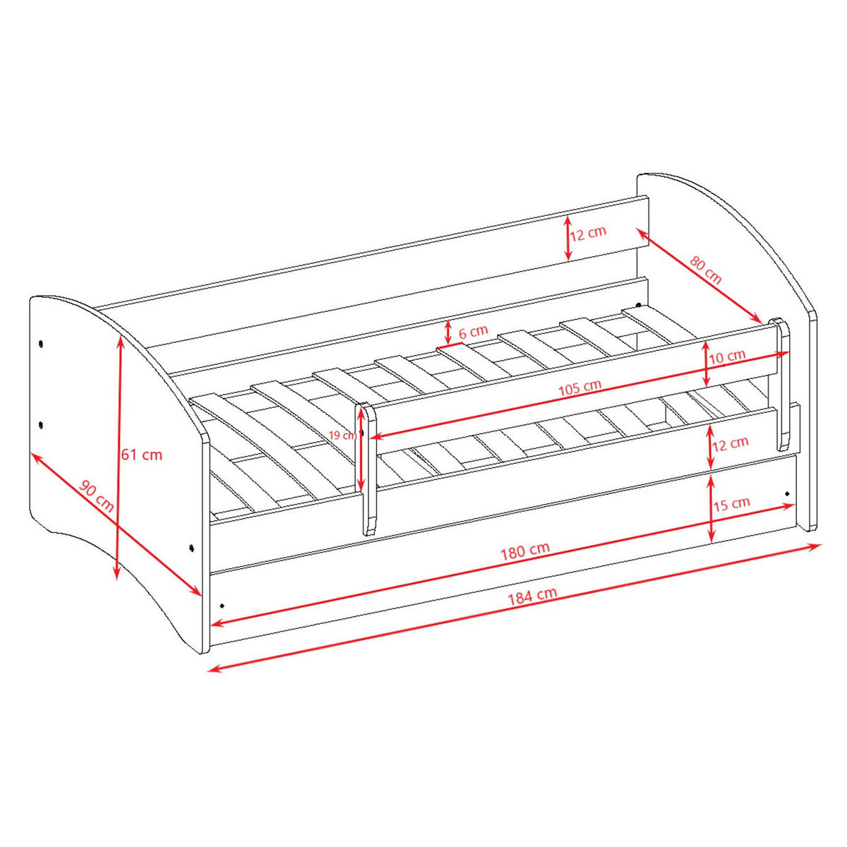KINDERBETT Eisberg mit Schublade und Matratze 180/80 - Blau, Holzwerkstoff (80/180cm) - RAUMHIRSCH FURNITURE