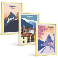BILDER SET 3er Set - 40x60 cm Goldrahmen - Retro-Illustrationen zur Bergarchitektur - Goldfarben, Kunststoff (40/60cm) - TULUP