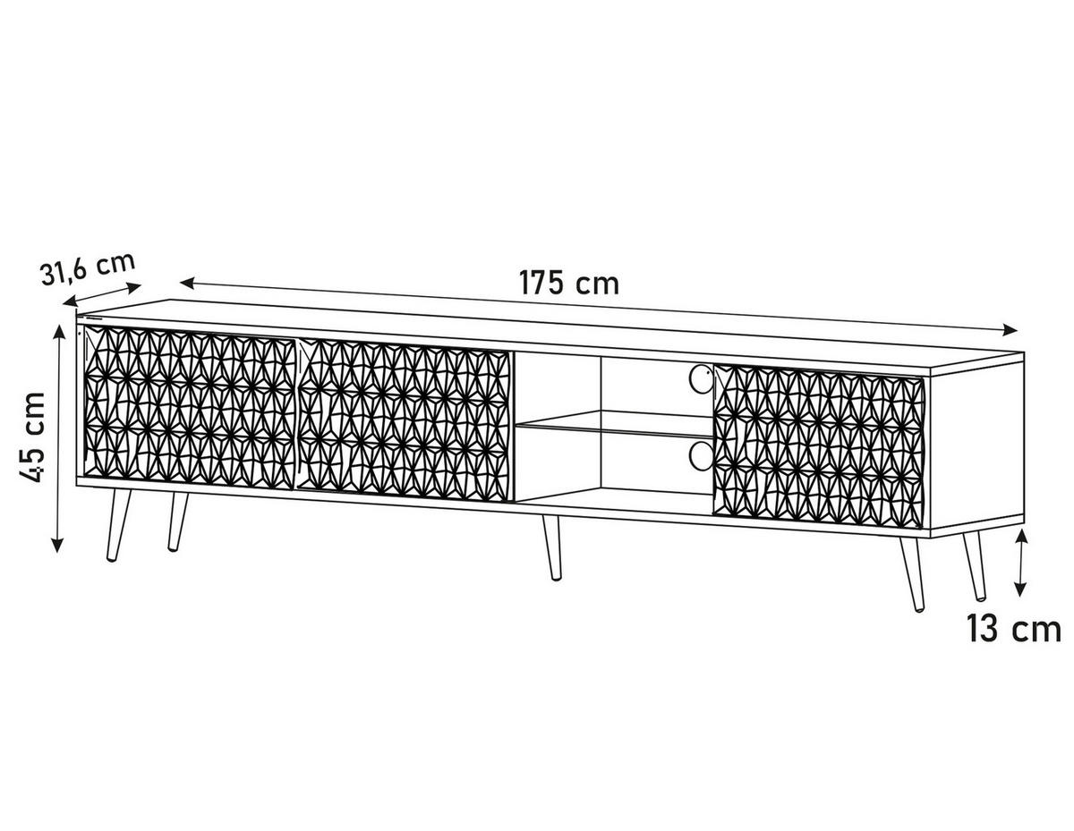 LOWBOARD Delvine 3T Weiß 175/45/31.6 cm – mit offener Ablage und Kabeldurchlass - Goldfarben/Weiß, Holzwerkstoff (175/45/31.6cm) - AX Living