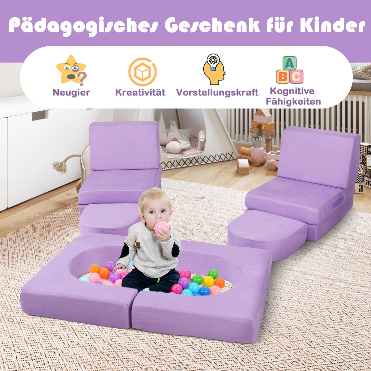 KINDERSOFA 60cm Lila - Lila, Textil (72/60/142cm) - COSTWAY