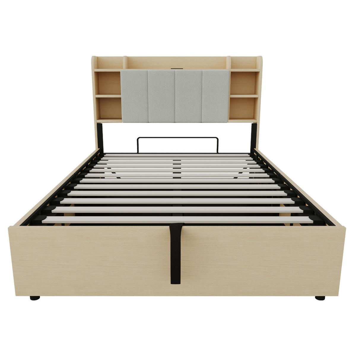 BETT 140/200 cm mit hydraulischem Bettkasten, Kopfteil mit Stauraum, USB- und USB-C-Anschluss, MDF, farbe - Naturfarben, Holzwerkstoff (140/200cm) - Redom