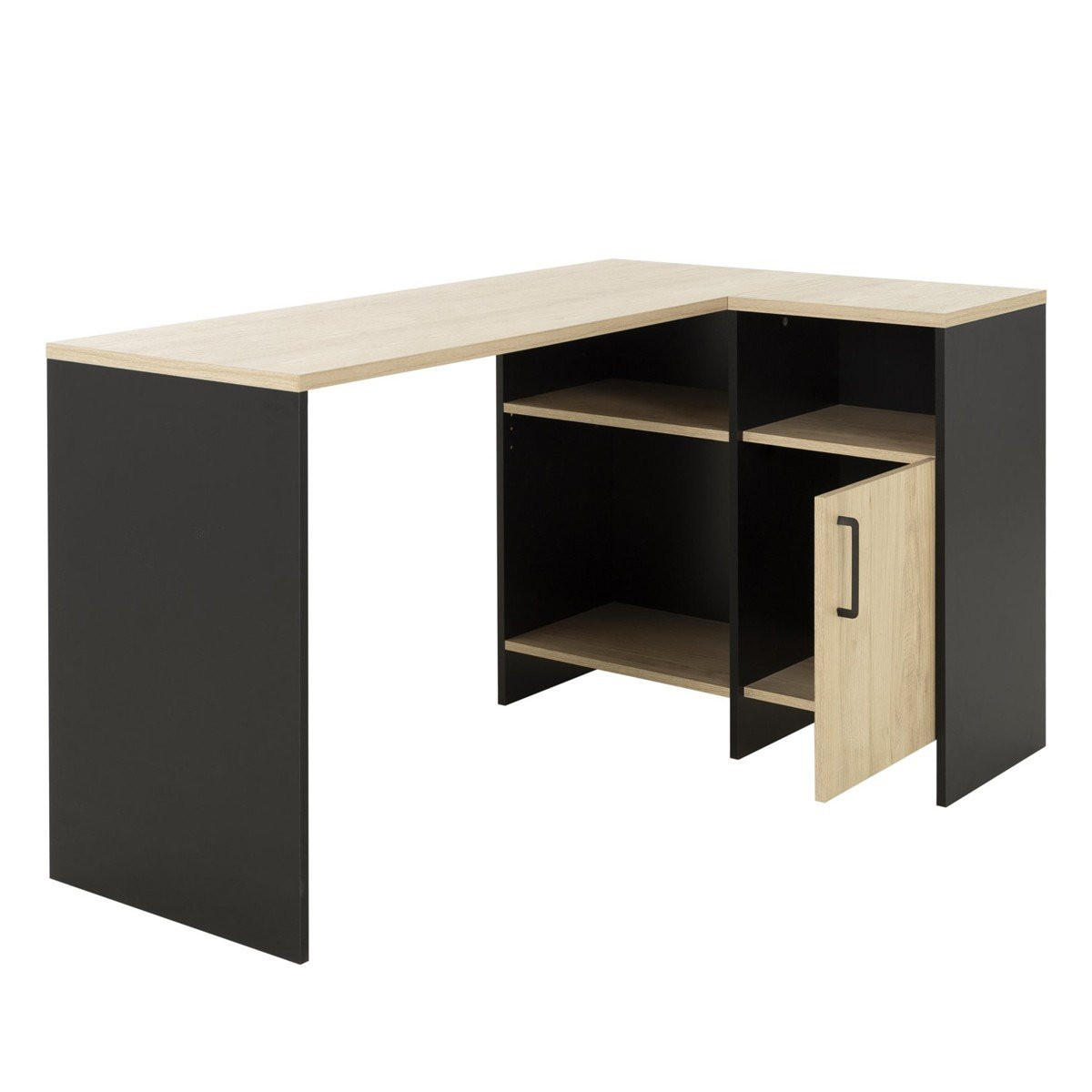 ECKSCHREIBTISCH Liverpool - Französische Herstellung - Schwarz, Holzwerkstoff (136/88/76cm) - Calicosy