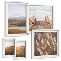 BILDER SET 5er Set - 50x50 cm & 20x30 cm & 40x60 cm Weißer Rahmen - Landschaften Wiesen Berge See - Weiß, Kunststoff (40/60cm) - TULUP