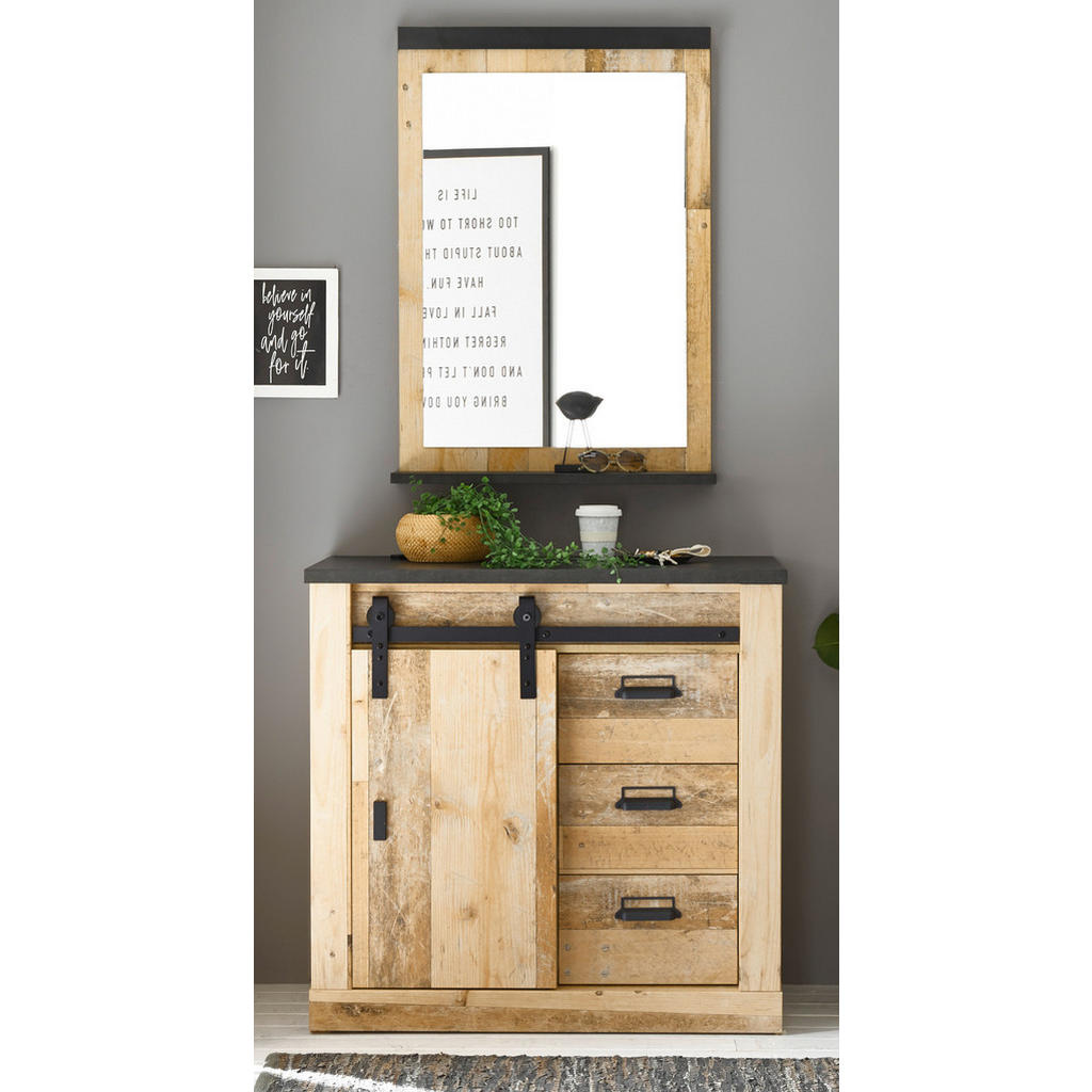 Thumbnail - Furn.Design Garderobe, Natur, Anthrazit, Metall, Nachbildung,Altholz, Holz Optik, Vintage, 2 Fächer, 3 Schubladen, Recht...