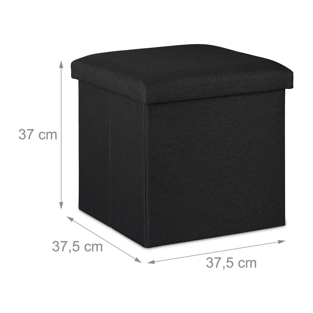 SITZHOCKER - Schwarz, Holzwerkstoff/Textil (37.5/37/37.5cm) - Relaxdays