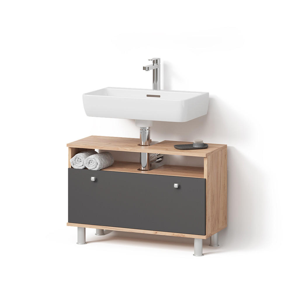 Livinity® Waschbeckenunterschrank Eiche, Anthrazit 80.2x54x32 cm
