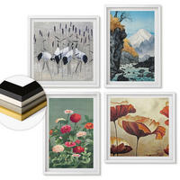 WANDBILDER 4er-Set - 50x50 cm & 40x60 cm Weißer Rahmen - Berge, Wasserfälle, Vögel, Blumen - Weiß, Kunststoff (50/50cm) - ArtPrintCave
