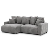 ECKSOFA Calma mit Schlaffunktion und Bettkasten im Bumpy-Design aus weichem Grau Plüschcord - Ottomane links - Schwarz/Grau, Holz/Kunststoff (239/140cm) - S-Style