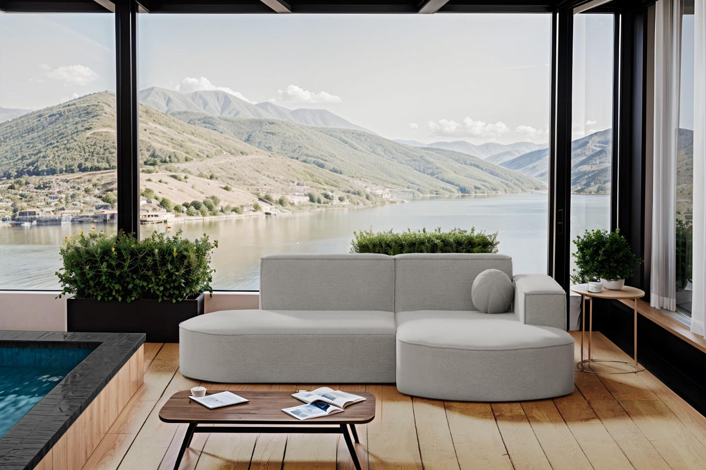 GARTENECKSOFA L-Form Designer Modena Studio Patio Hellgrau Rechts - Hellgrau, Holz/Textil (236/78/165cm) - Kaiser Möbel