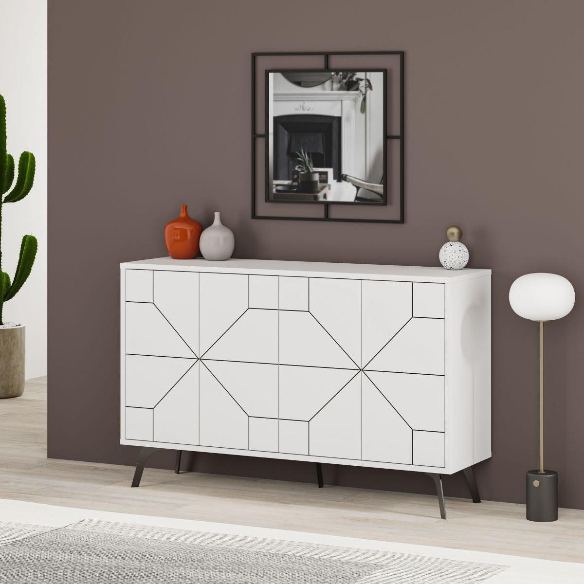 SIDEBOARD mit 4 Türen und dekorierten Türen L123 cm - Dune - Weiß, Holzwerkstoff (35/62.4/123cm) - Calicosy