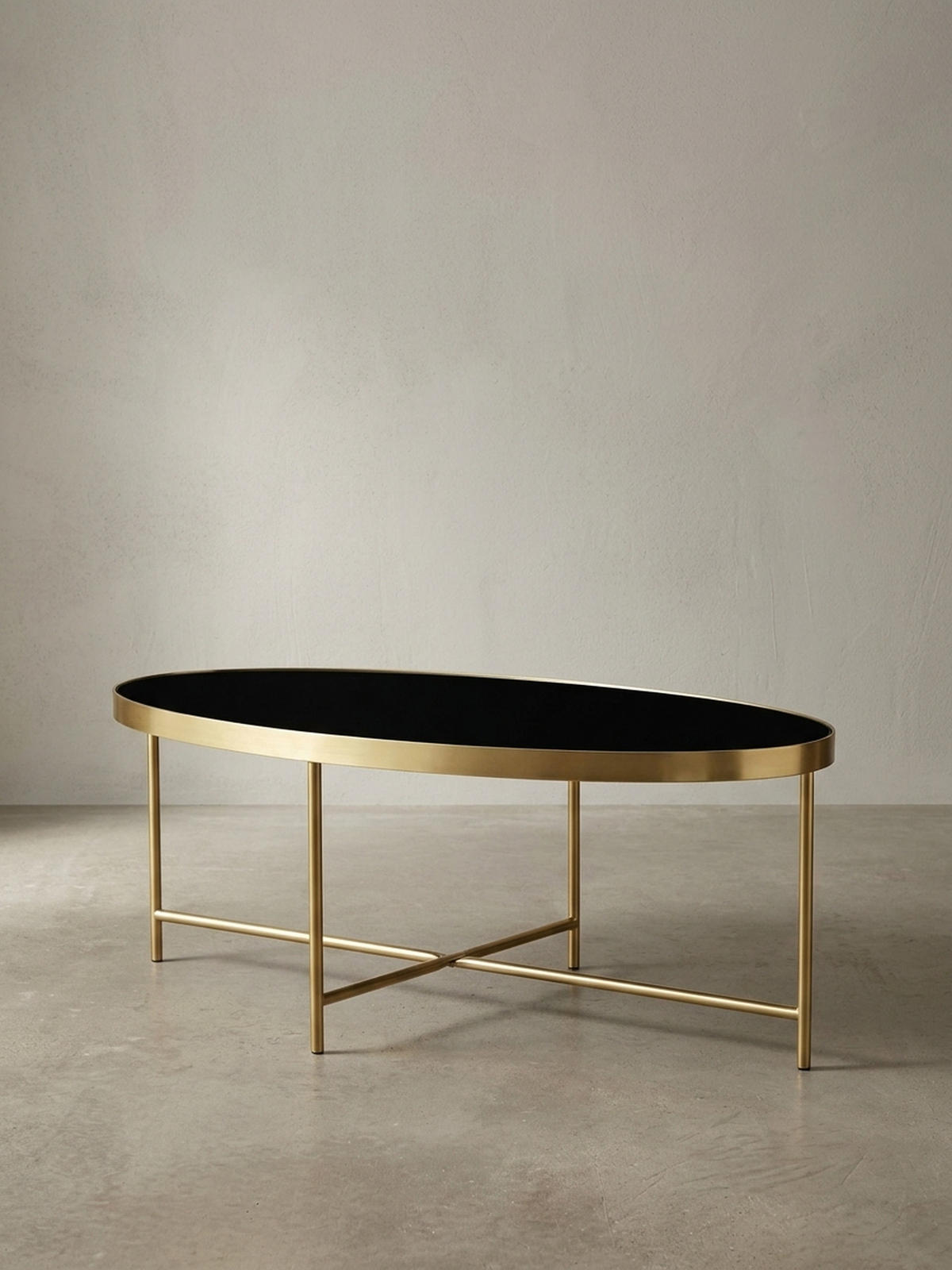 COUCHTISCH Oval in Schwarz/Gold, Glasplatte mit filigranem Metallgestell, Maße 110x56 cm - Goldfarben, Glas/Metall (56/110/40cm) - KADIMA DESIGN
